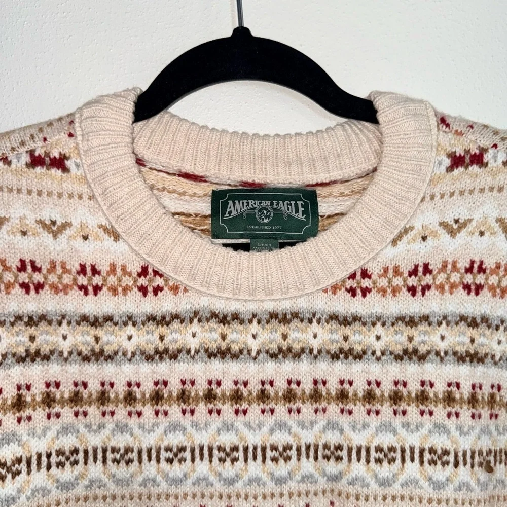 American Eagle Fair Isle Snowdrift Sweater Cream Multi Knit Cozy Small Women’s
